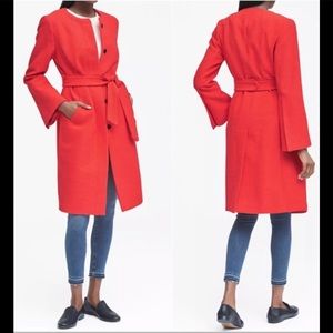 Banana Republic ❤️HP❤️ Red Cotton Blend Button Down Coat With Belt